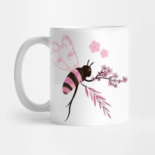 Abstract Pink Spring Bee - flowers and leaves Mug